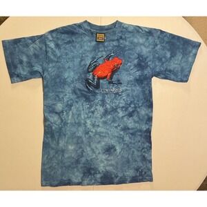 VTG Costa Rica Poison Dart Frog Tie Dye T-Shirt Blue Mens M Nature Y2K